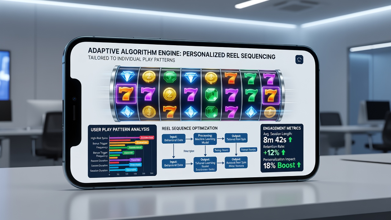 Data visualization dashboard displaying adaptive algorithm adjustments for reel sequences based on user play patterns