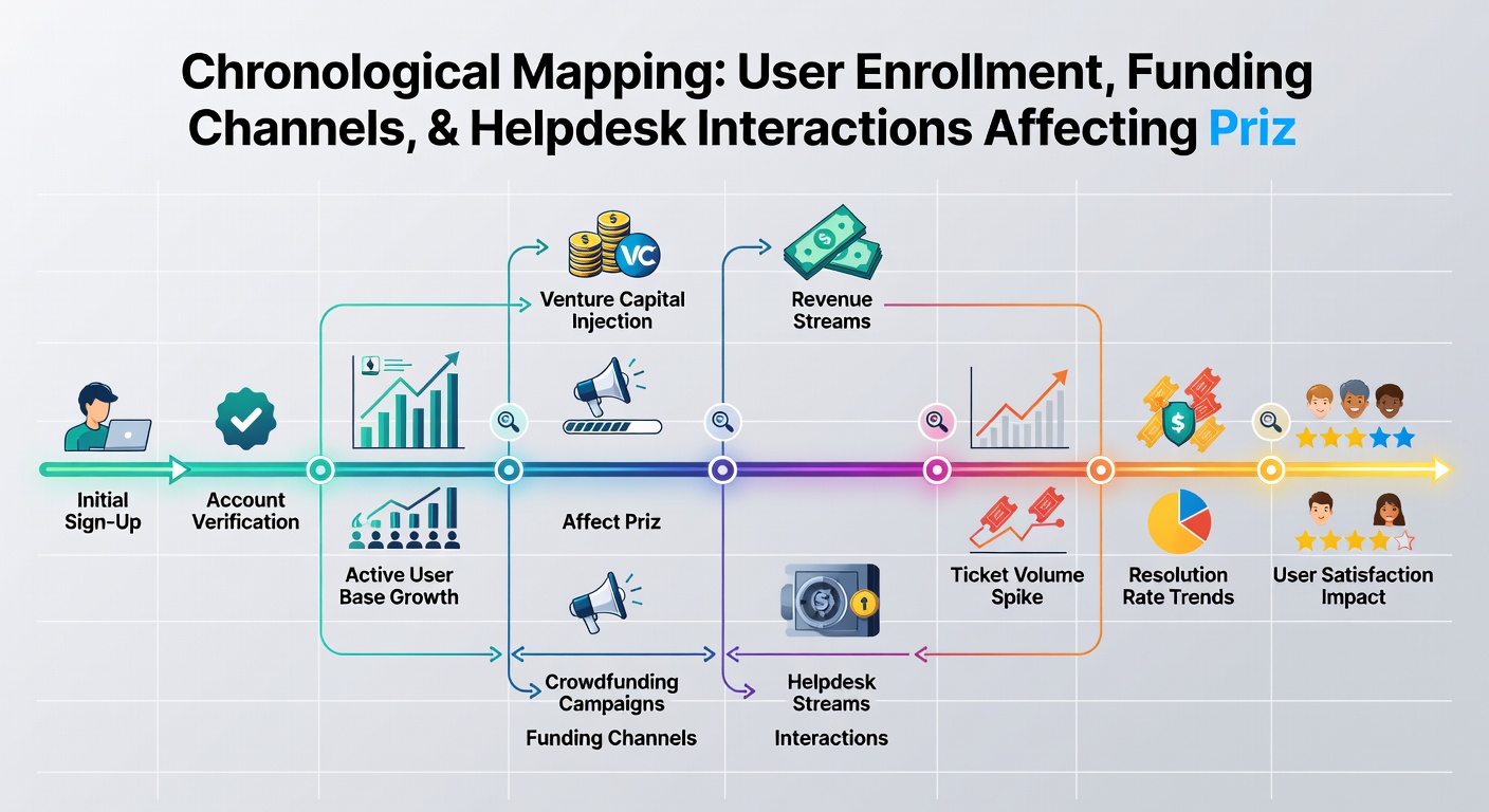 Flowchart illustrating how helpdesk resolutions connect enrollment and funding stages to prize pool contributions in casino apps