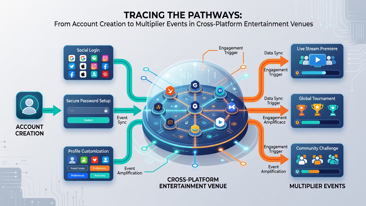 Cross-platform interface displaying multiplier events triggered after account progression in entertainment venues